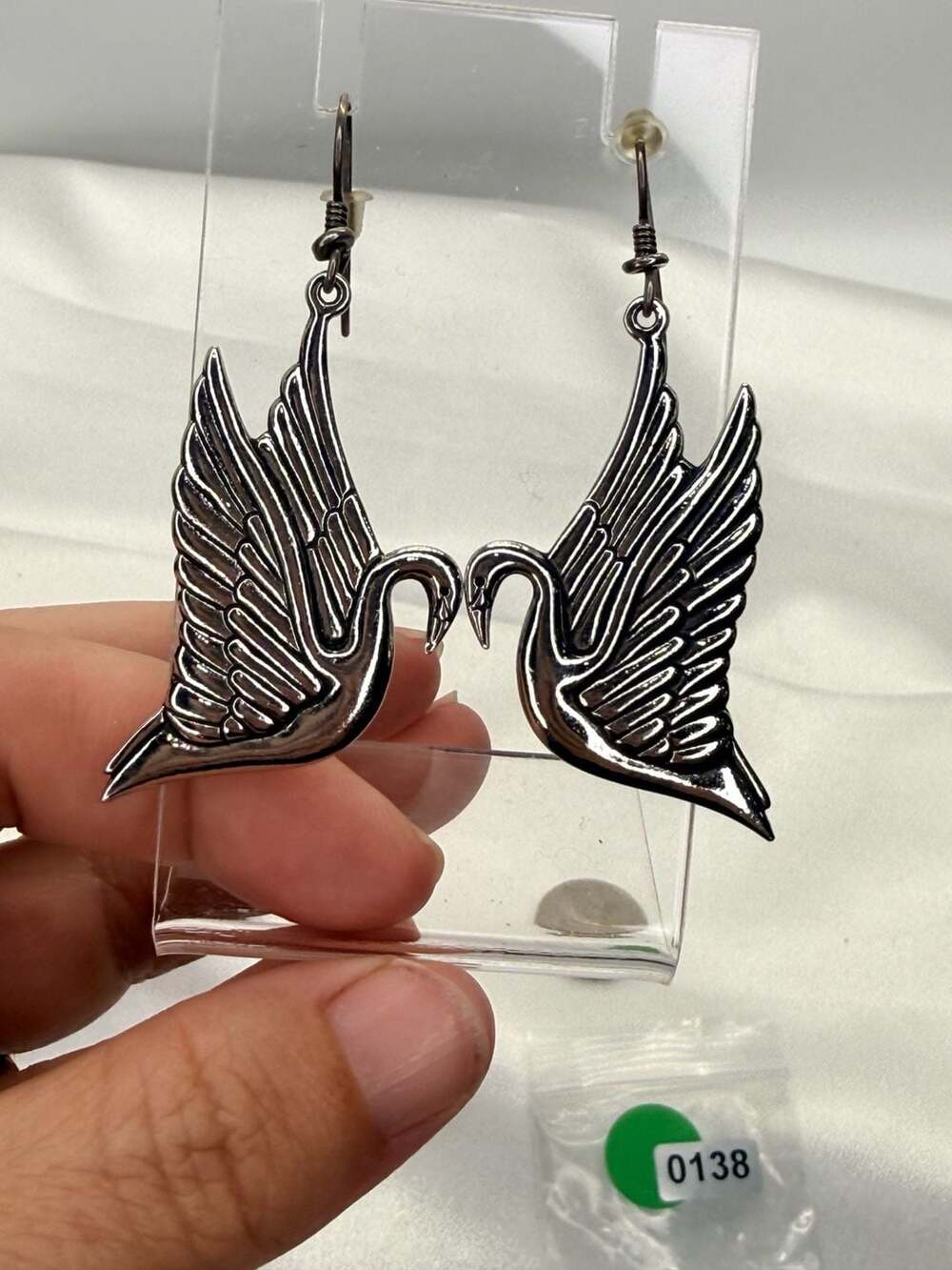 Laurel Burch Silver Tone Swan Bird Dangle Earrings